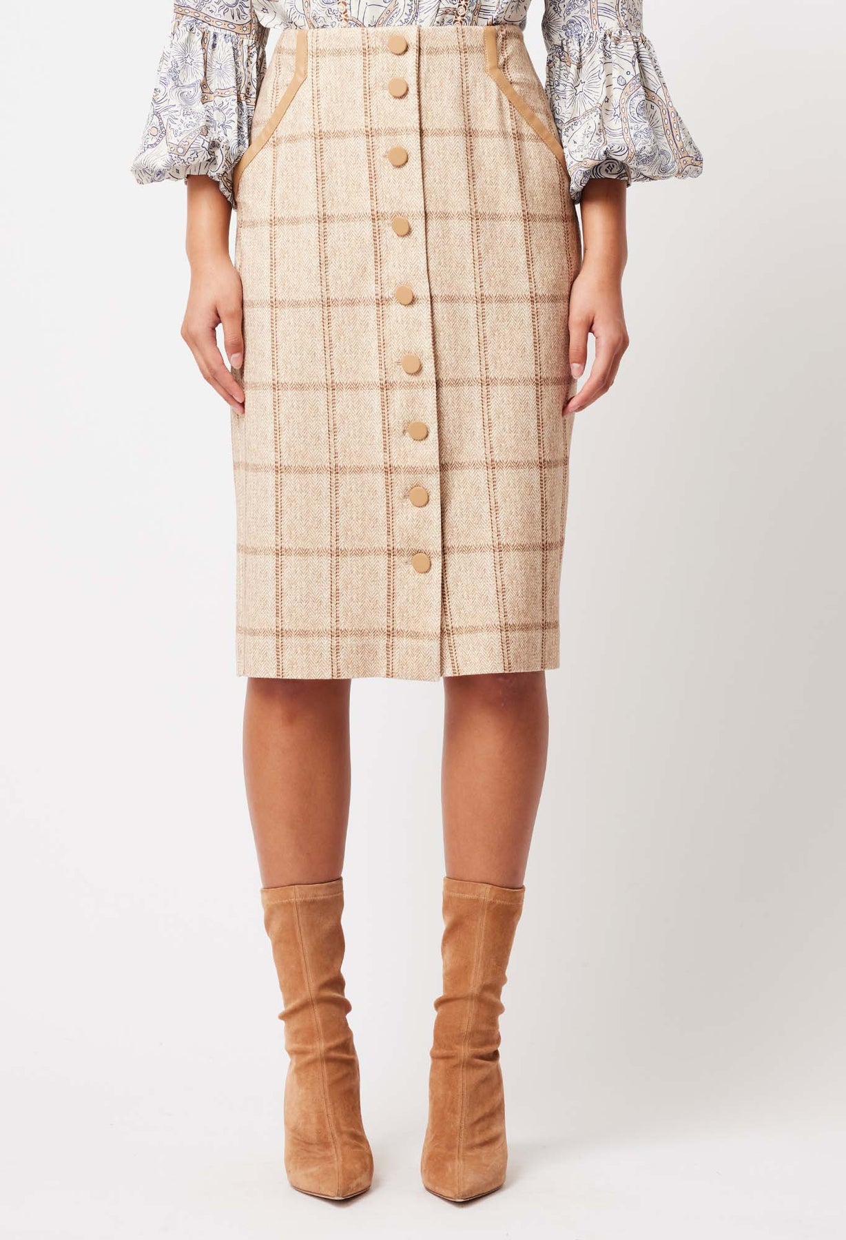 ONCE WAS Eddie Ponte Skirt oatmeal check