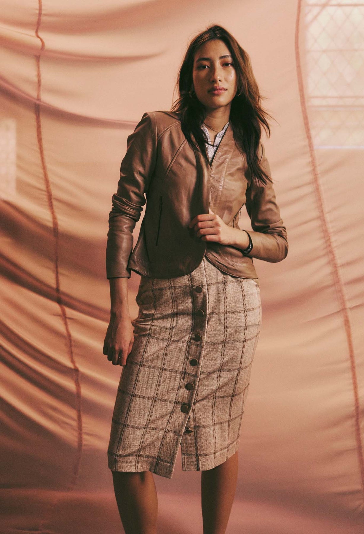 ONCE WAS Eddie Ponte Skirt oatmeal check