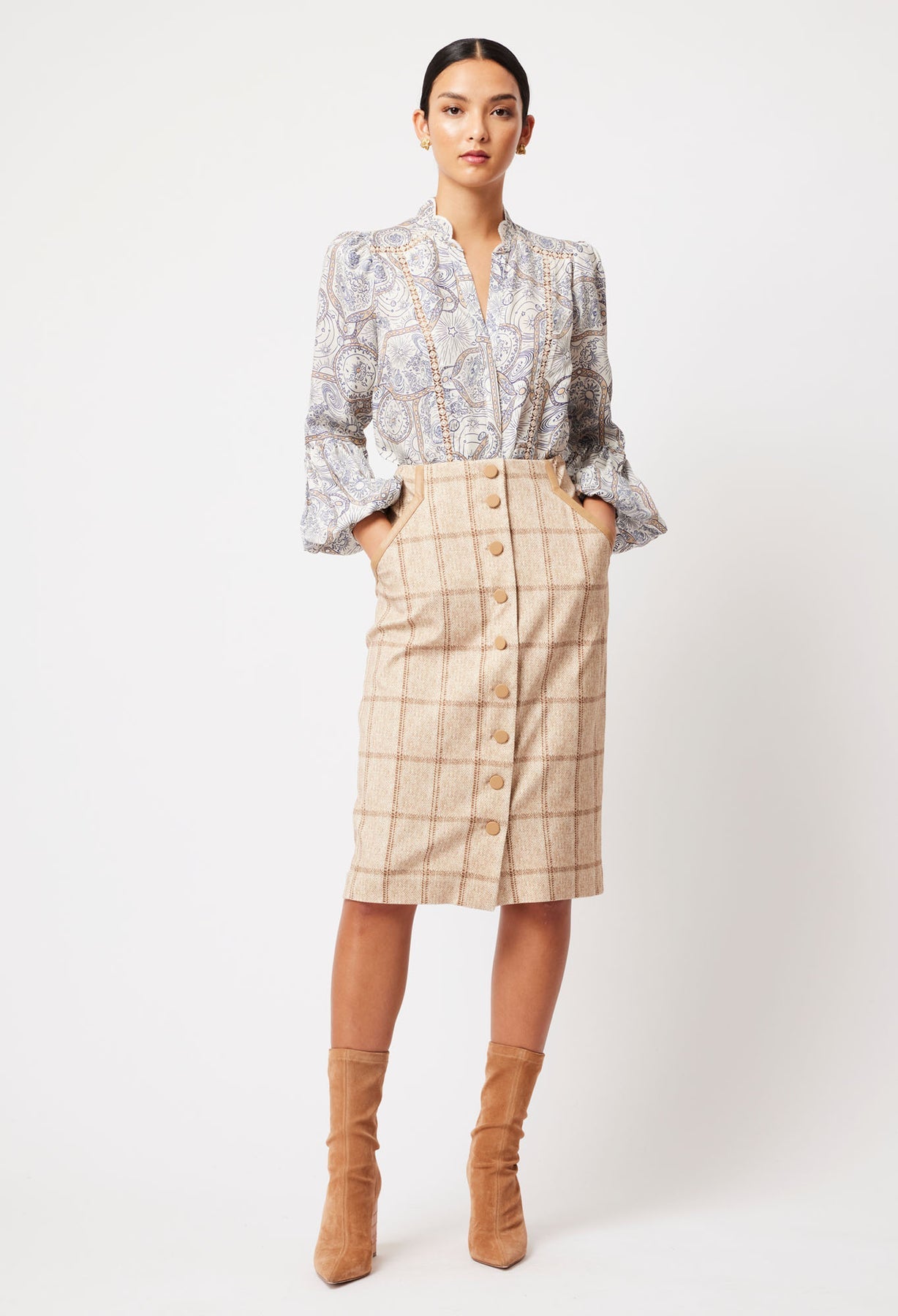 ONCE WAS Eddie Ponte Skirt oatmeal check