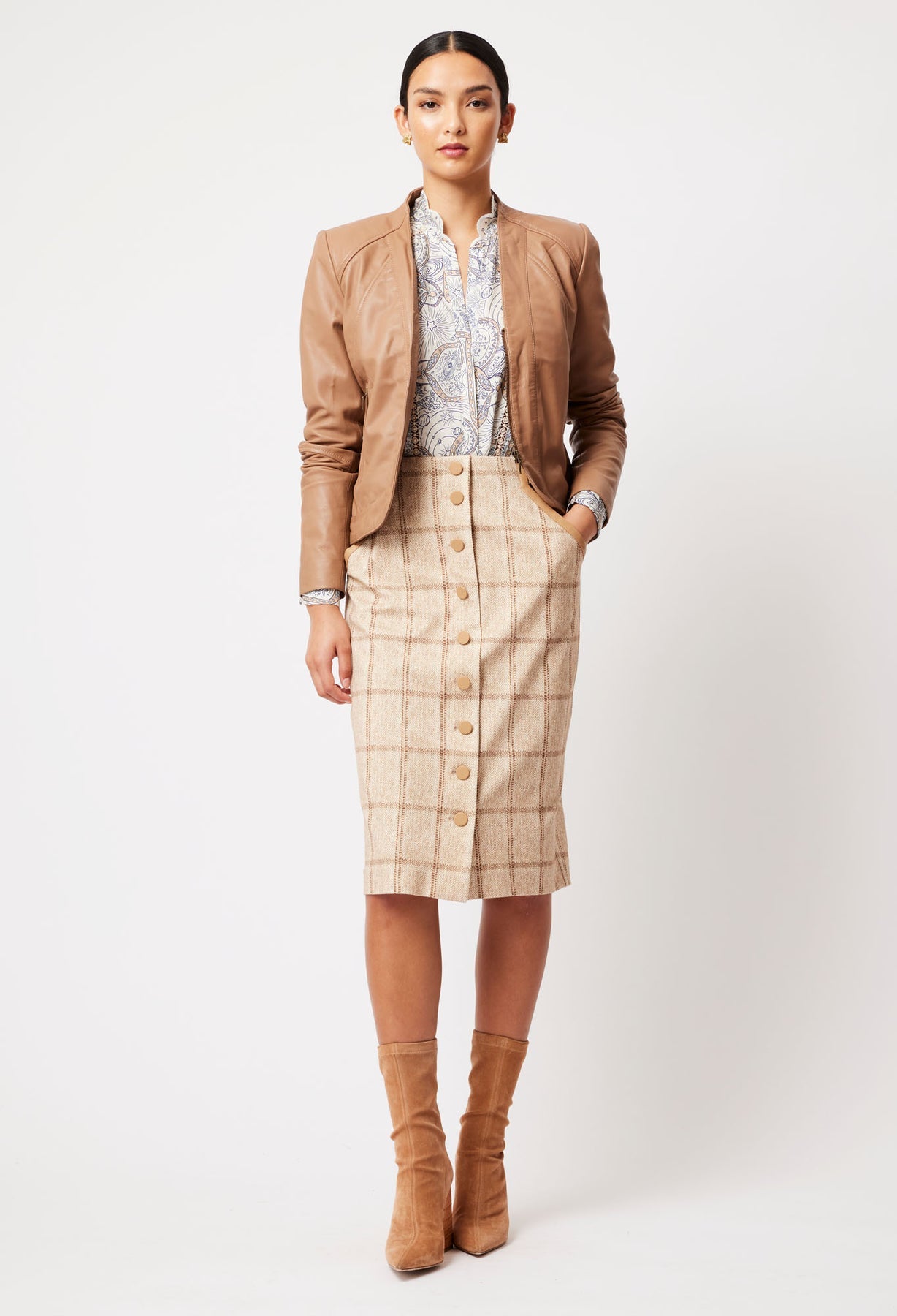 ONCE WAS Eddie Ponte Skirt oatmeal check