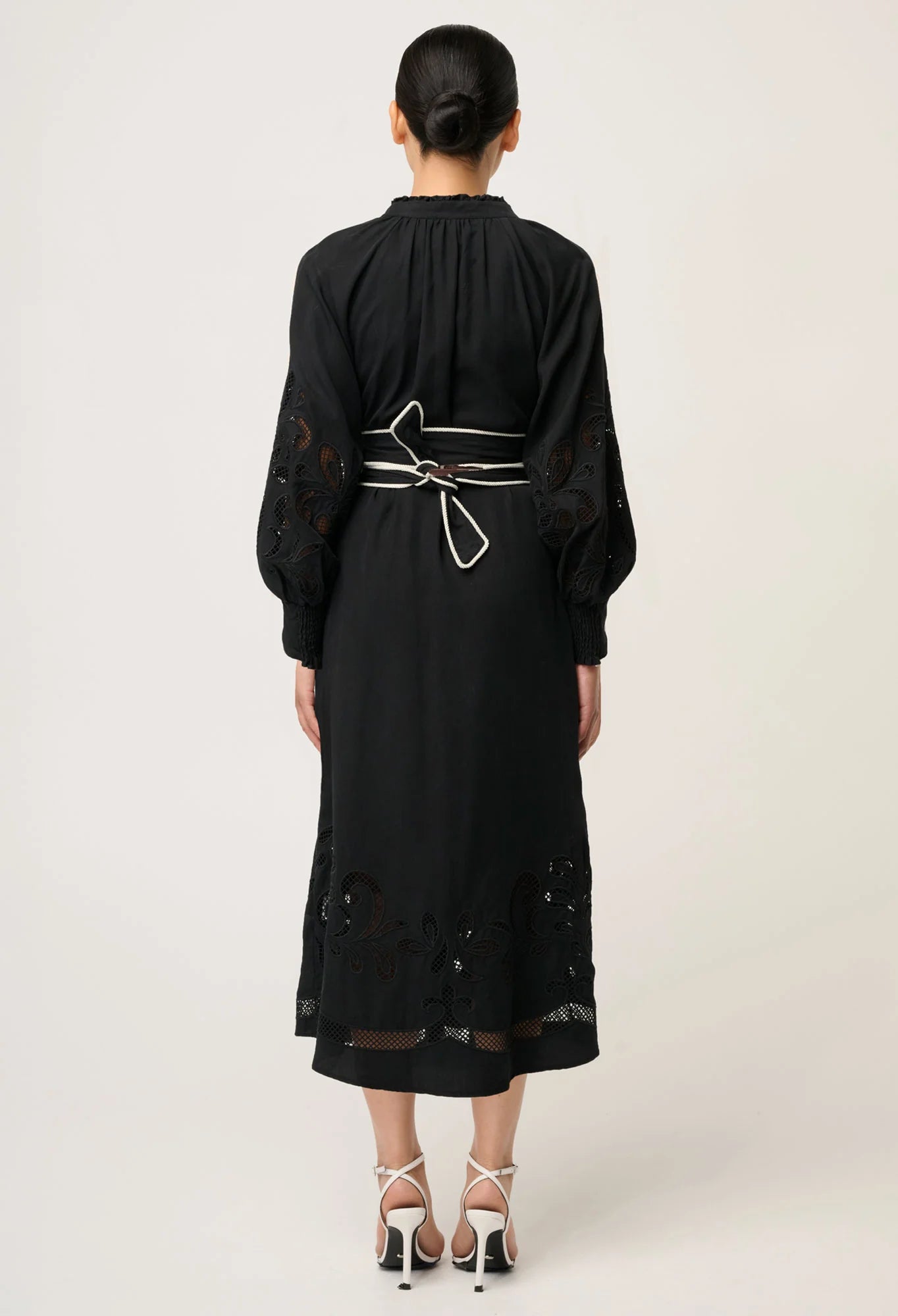 ONCE WAS Rhea Placement Embroidered Maxi Dress black