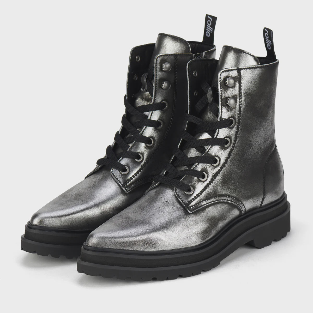 ROLLIE Pointed Sidezip Brushed Silver Boots