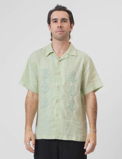 MR SIMPLE Cuban Short Sleve Shirt fog green rover