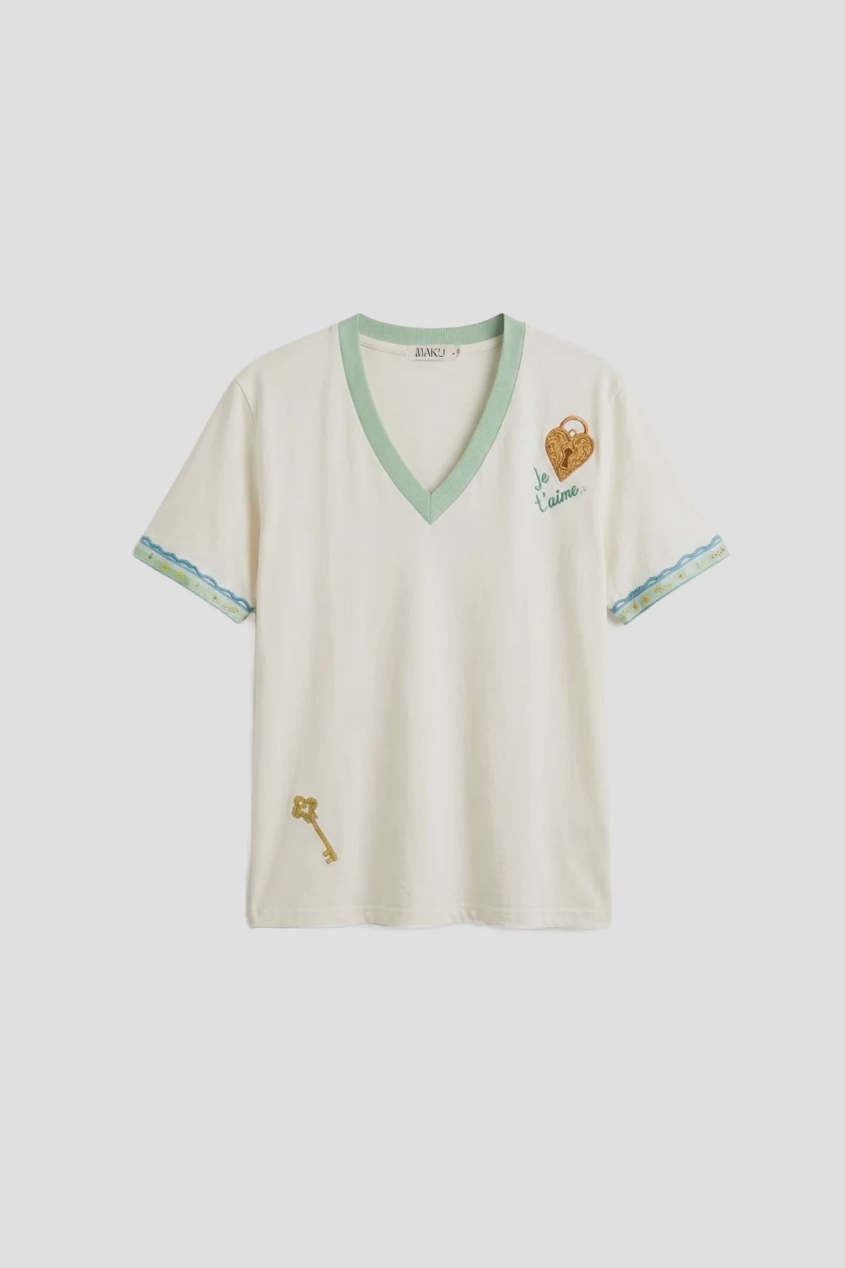 MAKU Love Lock Vneck Tee ecru