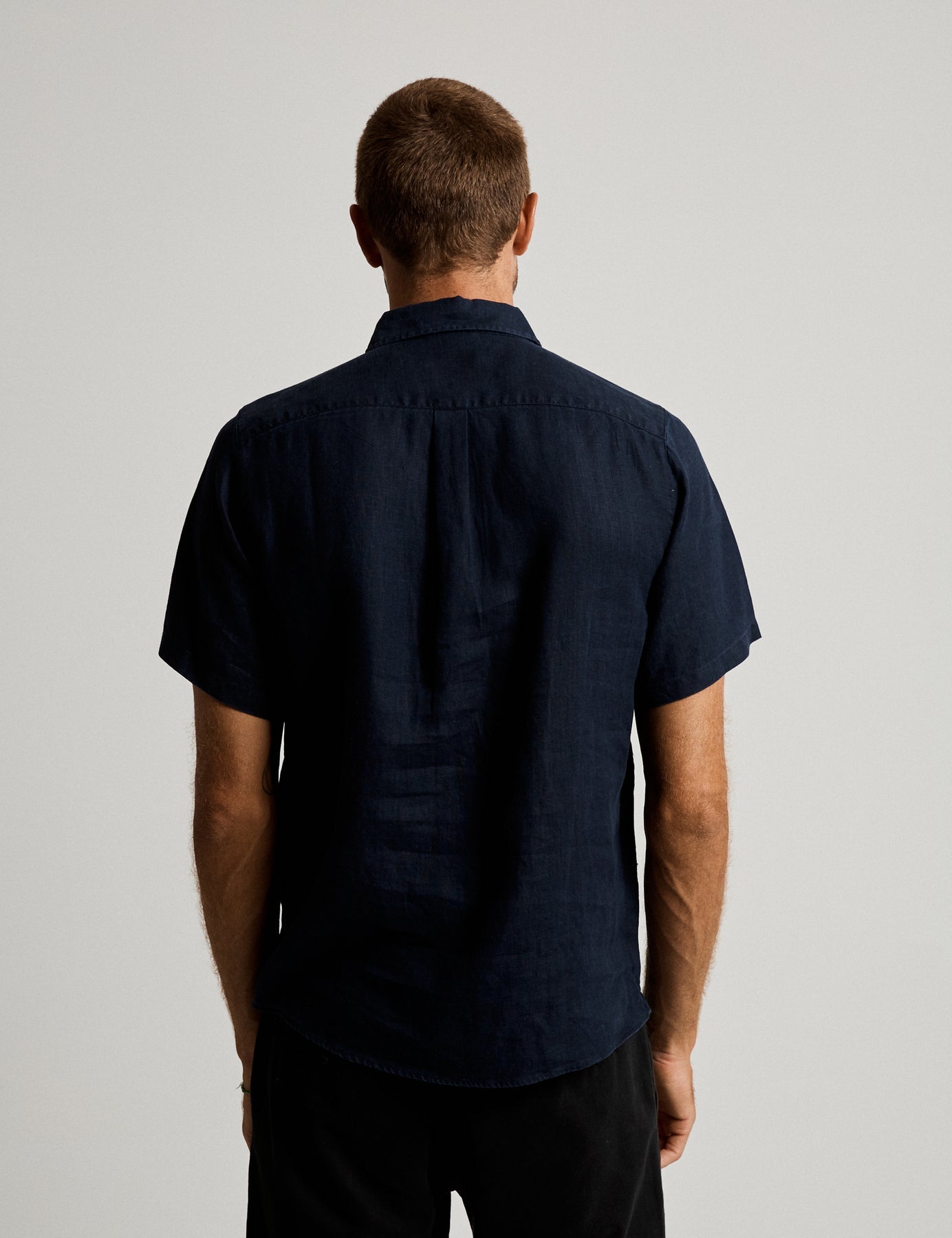 MR SIMPLE Linen Short Sleeve Shirt navy