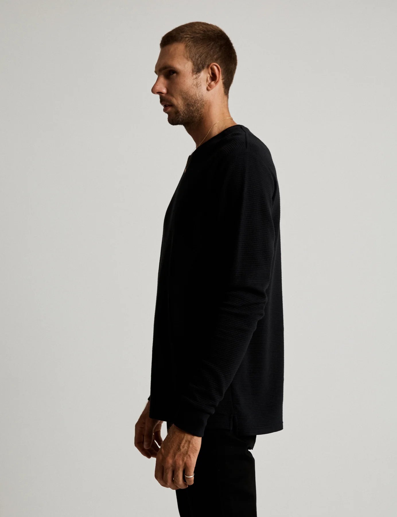 MR SIMPLE Smith LS Waffle Tee black