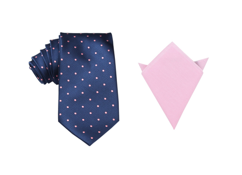 OTAA Navy Blue With Pink Polka Tie Set