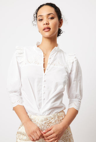 ONCE WAS Elysian Embroidered Cotton Blouse white