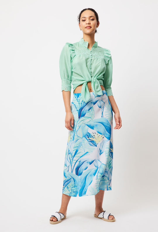 ONCE WAS Monaco Viscose Skirt azure paradise