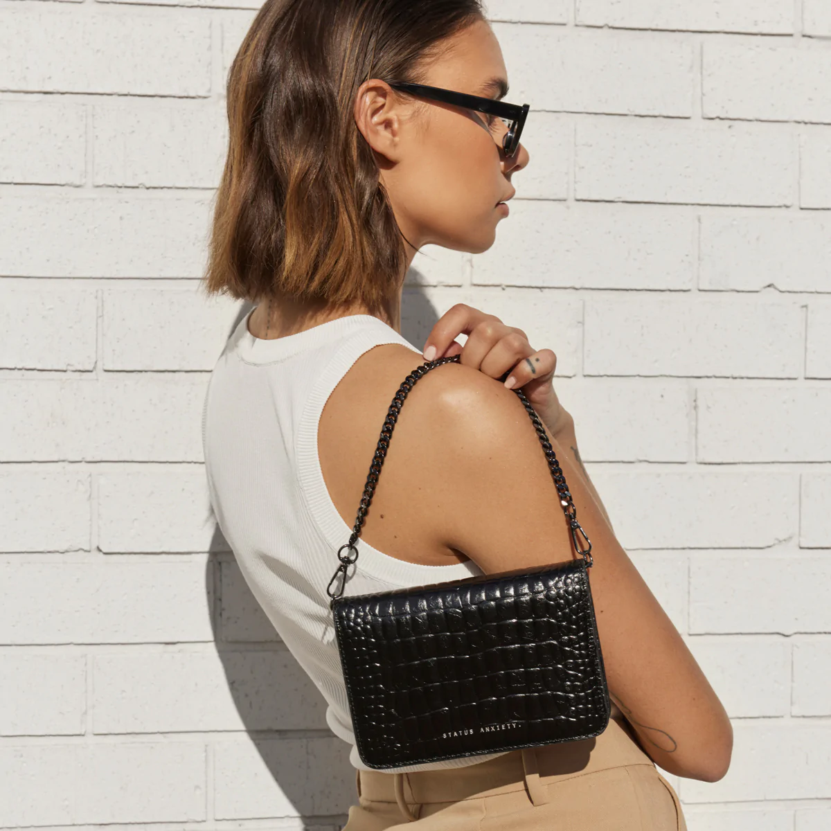 STATUS ANXIETY She Burns black croc emboss