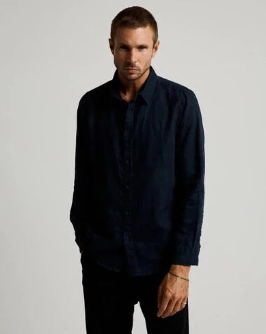 MR SIMPLE Linen Long Sleeve Shirt navy