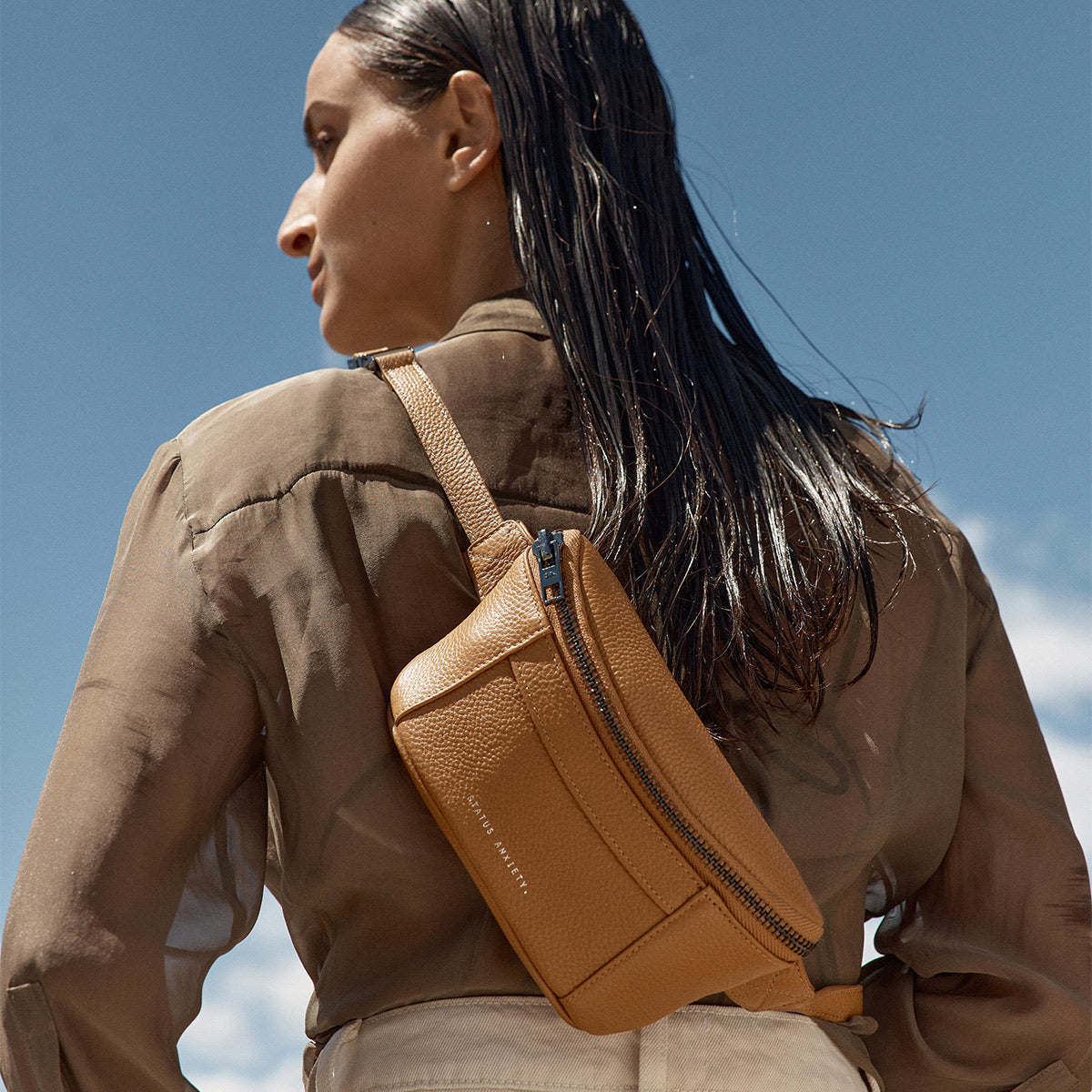 STATUS ANXIETY Best Lies Bum Bag  camel
